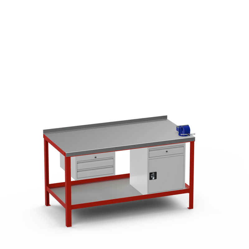 Steel Top Heavy Duty Workbench | 2 Drawer Storage Unit & Cupboard w/ Drawer & 4 Inch Bench Vice