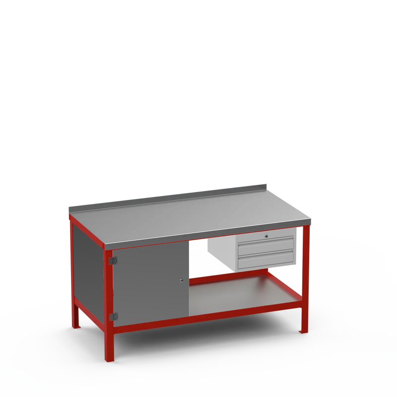 Steel Top Heavy Duty Workbench | Cupboard & 2 Drawer Storage