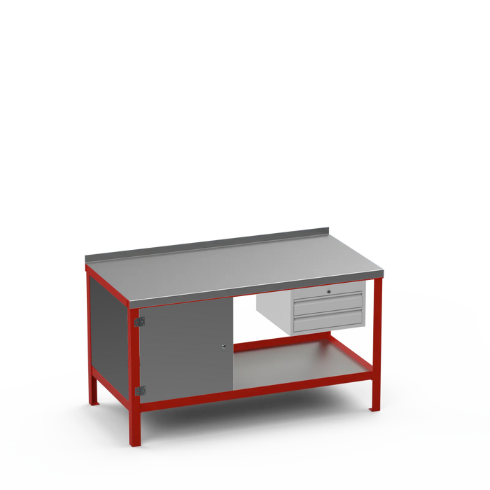 Steel Top Heavy Duty Workbench | Enclosed Cupboard & 2 Drawer Storage