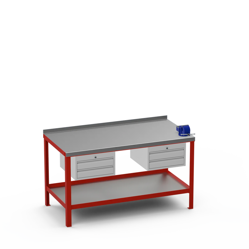 Steel Top Heavy Duty Workbench | 2 Drawer Storage Unit & 2 Drawer Storage Unit & 4 Inch Bench Vice