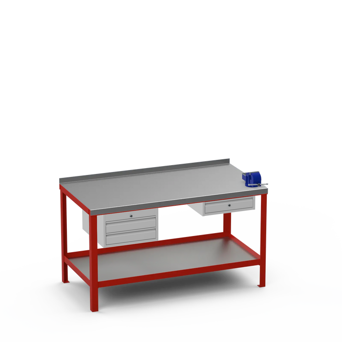 Steel Top Heavy Duty Workbench | 2 Drawer & Single Drawer & Right 4 Inch Vice Storage
