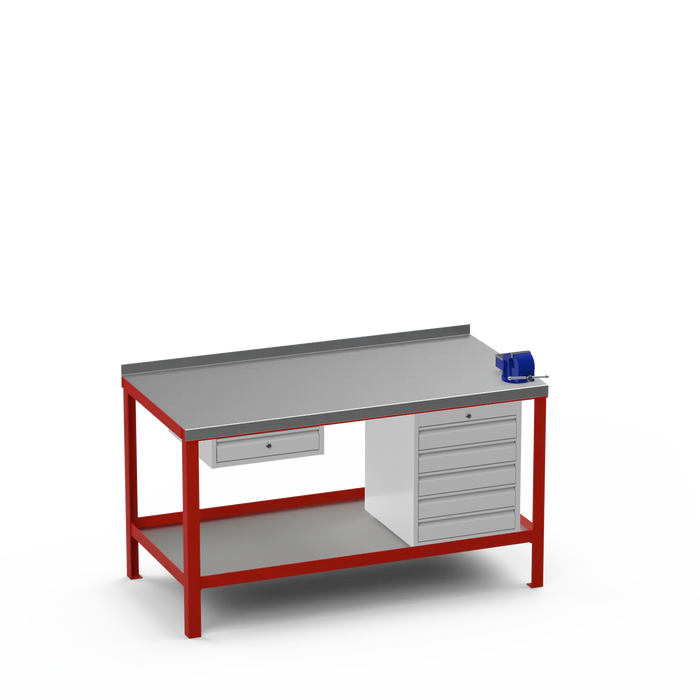 Steel Top Heavy Duty Workbench | Single Drawer & 5 Drawer & Right 4 Inch Vice