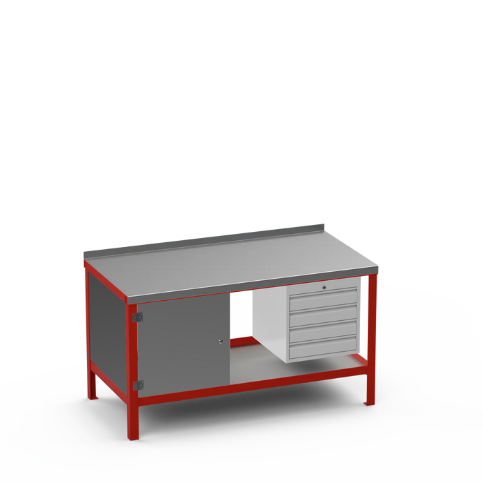 Steel Top Heavy Duty Workbench | Enclosed Cupboard & 4 Drawer Storage