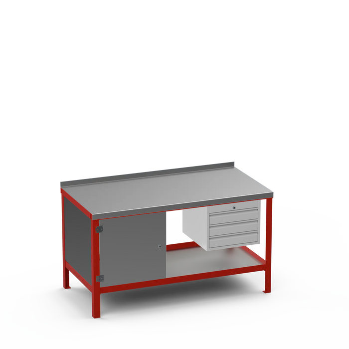 Steel Top Heavy Duty Workbench | Enclosed Cupboard & 3 Drawer Storage