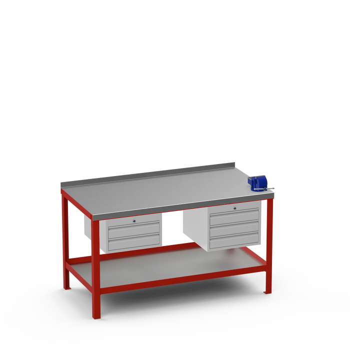 Steel Top Heavy Duty Workbench | 2 Drawer & 3 Drawer & Right 4 Inch Vice Storage