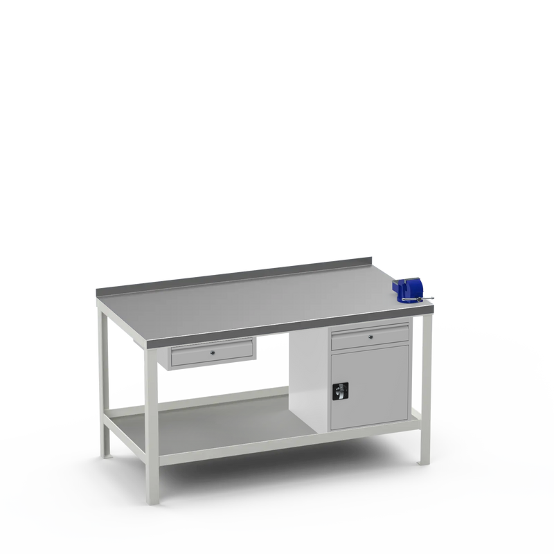 Steel Top Heavy Duty Workbench | Single Drawer Storage Unit & Cupboard w/ Drawer & 4 Inch Bench Vice