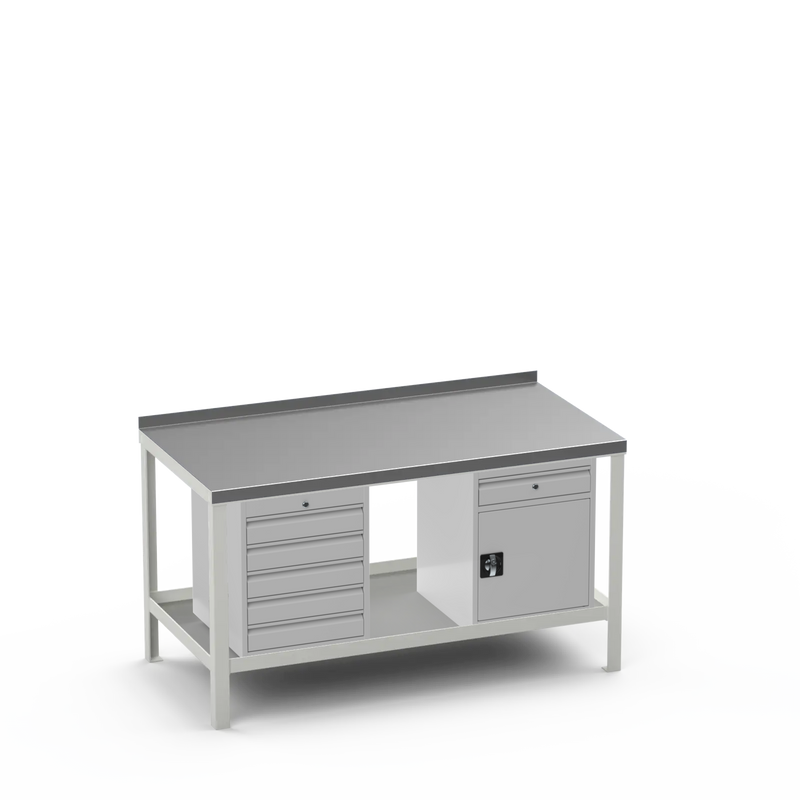 Steel Top Heavy Duty Workbench | 5 Drawer & Cupboard w/ Drawer Storage