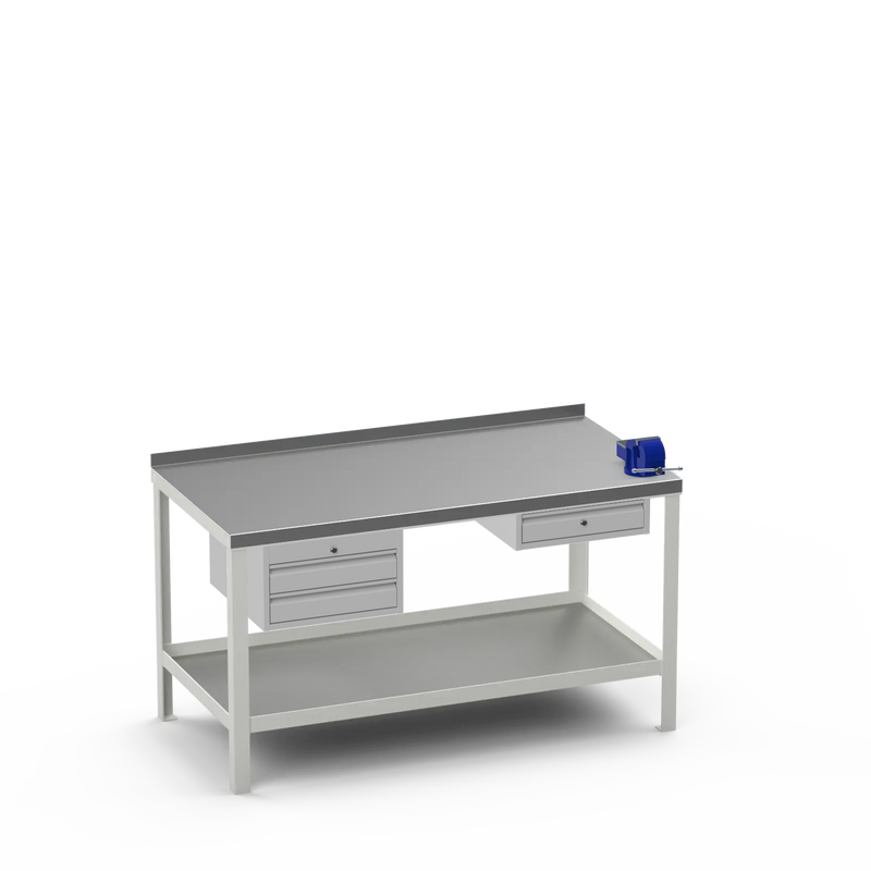 Steel Top Heavy Duty Workbench | 2 Drawer Storage Unit & Single Drawer Storage Unit & 4 Inch Bench Vice