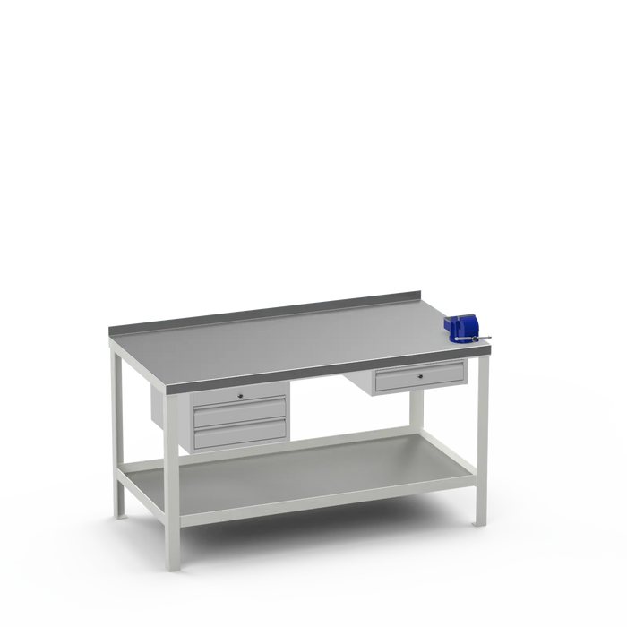 Steel Top Heavy Duty Workbench | 2 Drawer & Single Drawer & Right 4 Inch Vice Storage