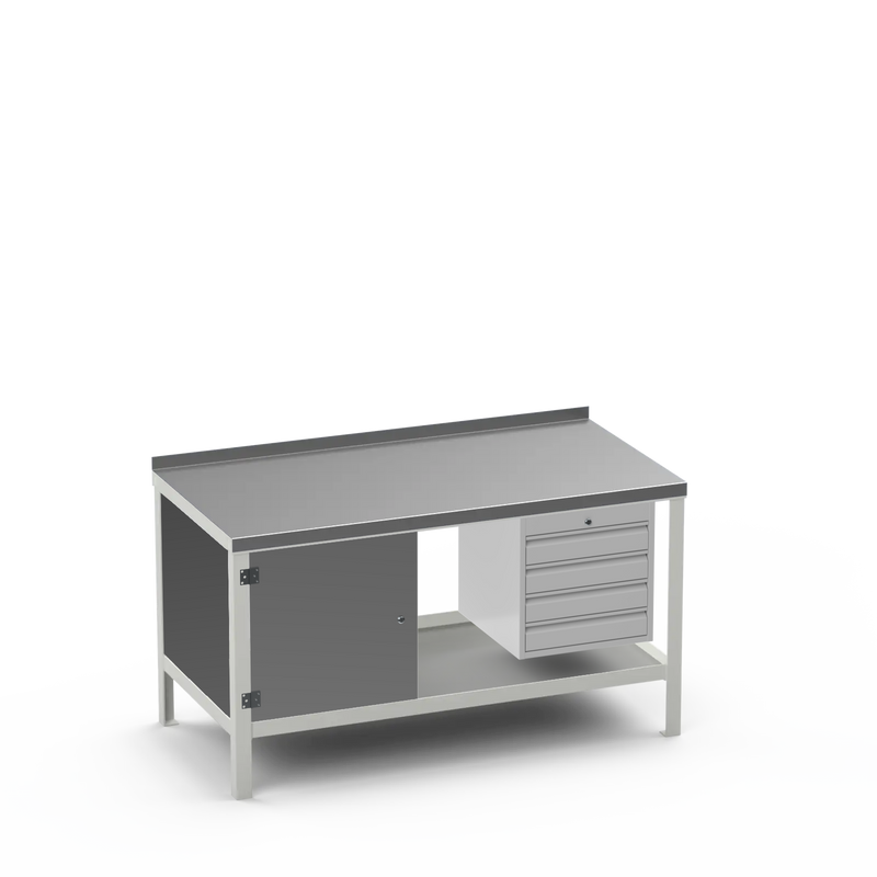 Steel Top Heavy Duty Workbench | Cupboard & 4 Drawer Storage