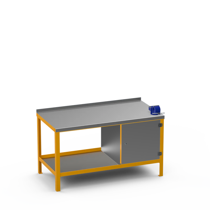 Steel Top Heavy Duty Workbench | Enclosed Cupboard & Right 4 Inch Vice