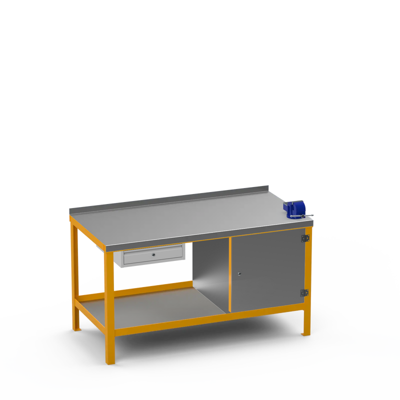 Steel Top Heavy Duty Workbench | Single Drawer Storage Unit & Cupboard & 4 Inch Bench Vice