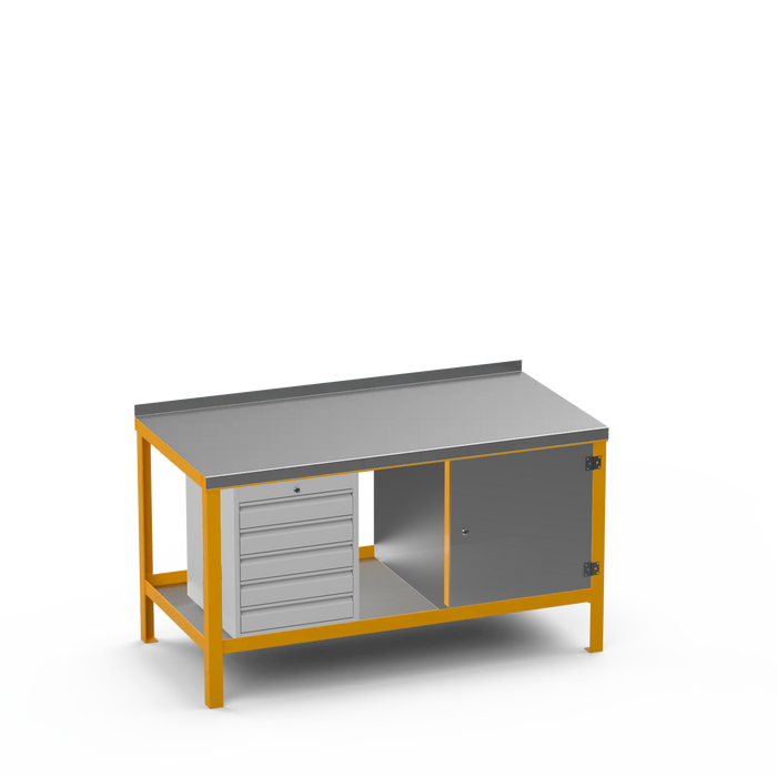 Steel Top Heavy Duty Workbench | 5 Drawer & Enclosed Cupboard Storage