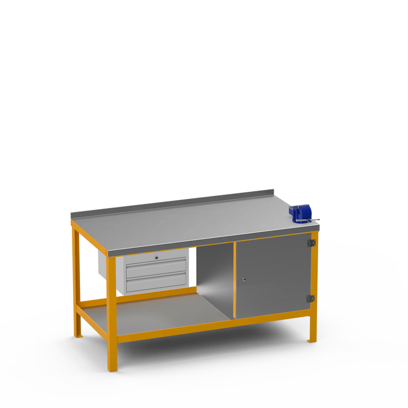 Steel Top Heavy Duty Workbench | 2 Drawer Storage Unit & Cupboard & 4 Inch Bench Vice