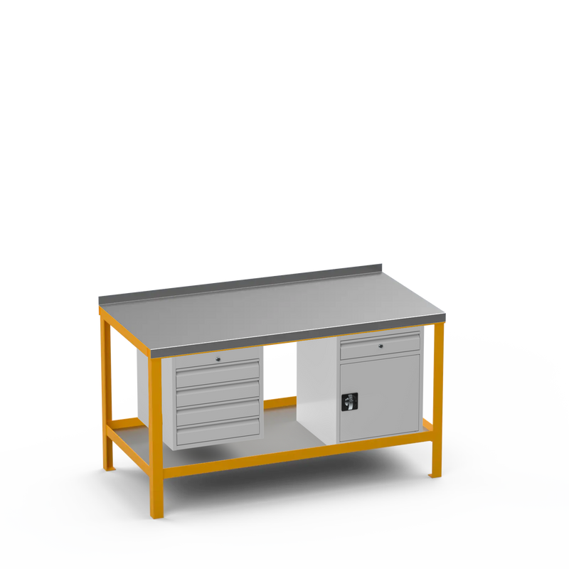 Steel Top Heavy Duty Workbench | 4 Drawer & Cupboard w/ Drawer Storage