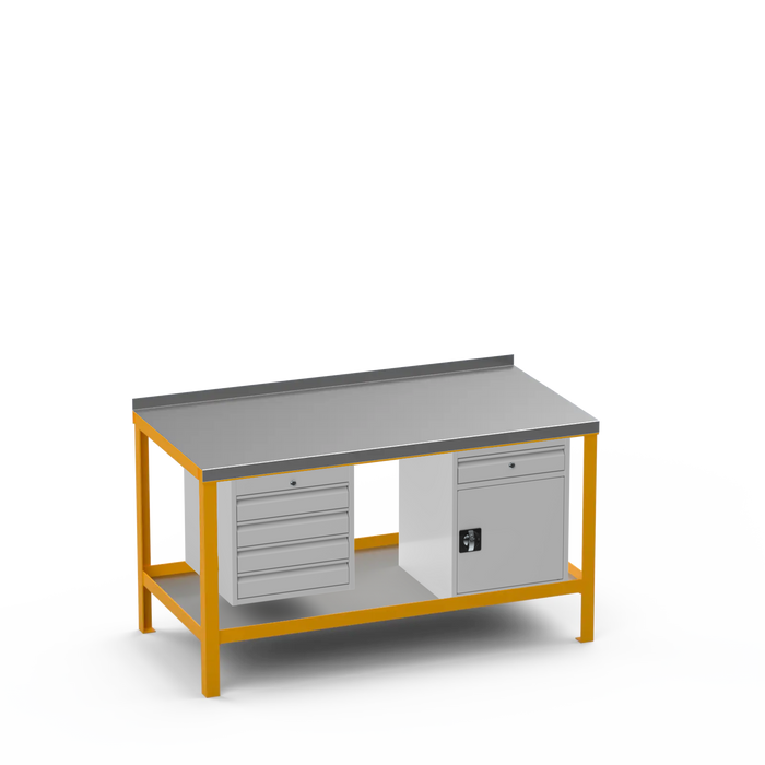 Steel Top Heavy Duty Workbench | 4 Drawer & Cupboard w/ Drawer Storage