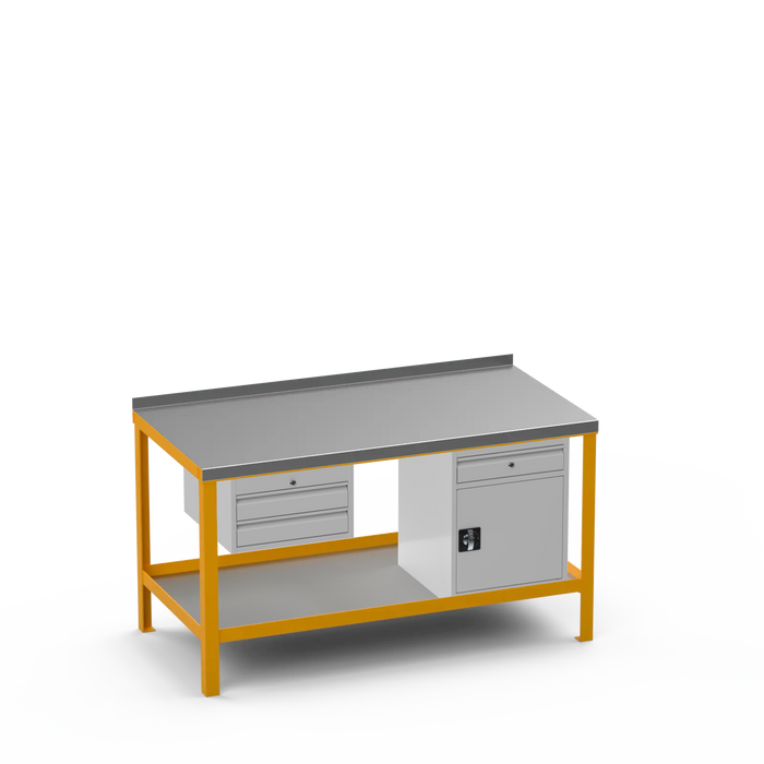 Steel Top Heavy Duty Workbench | 2 Drawer & Cupboard w/ Drawer Storage