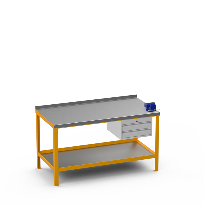 Steel Top Heavy Duty Workbench | 2 Drawer & Right 4 Inch Vice Storage