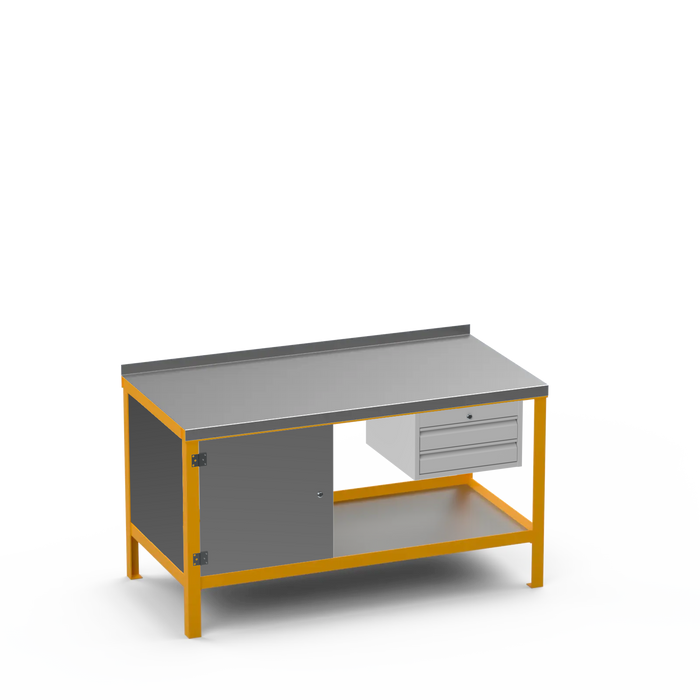 Steel Top Heavy Duty Workbench | Enclosed Cupboard & 2 Drawer Storage