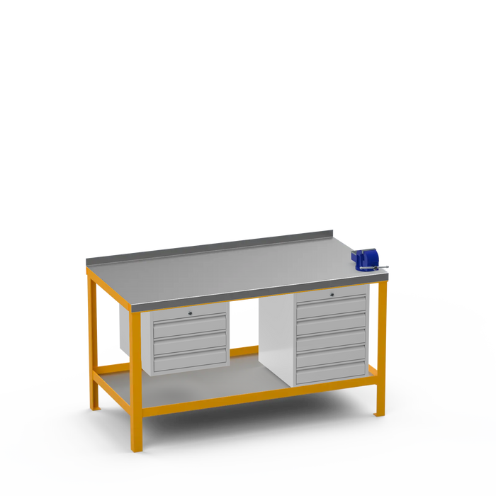 Steel Top Heavy Duty Workbench | 3 Drawer & 5 Drawer & Right 4 Inch Vice Storage