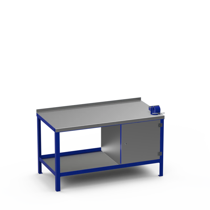 Steel Top Heavy Duty Workbench | Enclosed Cupboard & Right 4 Inch Vice