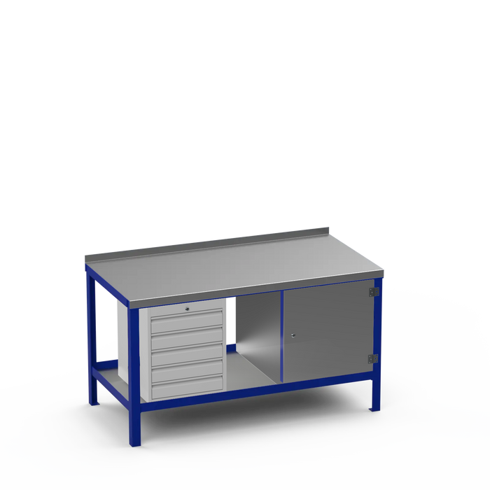 Steel Top Heavy Duty Workbench | 5 Drawer & Enclosed Cupboard Storage