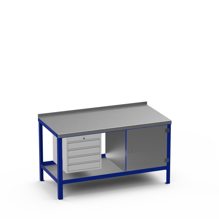Steel Top Heavy Duty Workbench | 4 Drawer & Enclosed Cupboard Storage