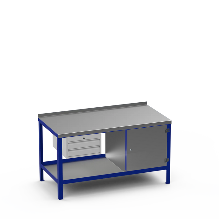 Steel Top Heavy Duty Workbench | 2 Drawer & Enclosed Cupboard Storage