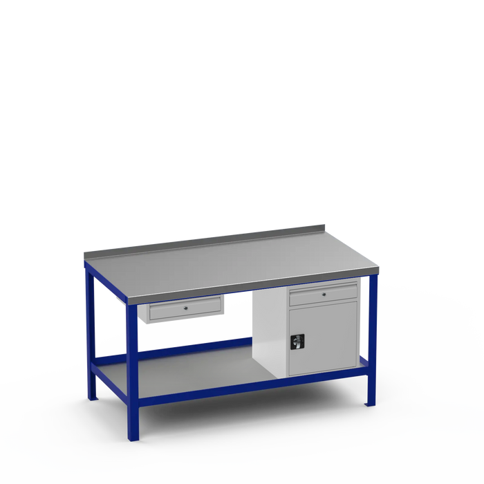 Steel Top Heavy Duty Workbench | Single Drawer & Cupboard w/ Drawer Storage