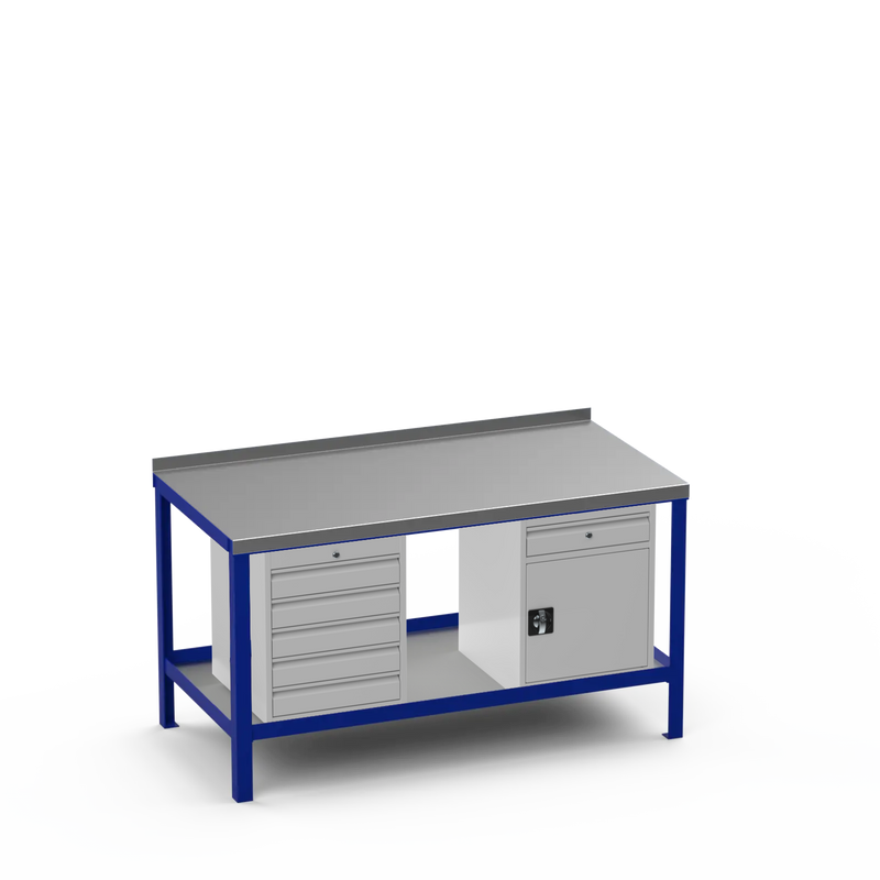 Steel Top Heavy Duty Workbench | 5 Drawer & Cupboard w/ Drawer Storage