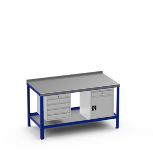 Steel Top Heavy Duty Workbench | 4 Drawer & Cupboard w/ Drawer Storage