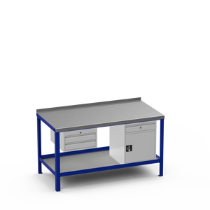 Steel Top Heavy Duty Workbench | 2 Drawer & Cupboard w/ Drawer Storage
