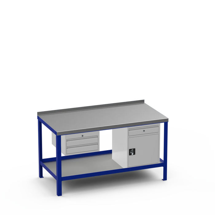 Steel Top Heavy Duty Workbench | 2 Drawer & Cupboard w/ Drawer Storage
