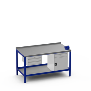 Steel Top Heavy Duty Workbench | 2 Drawer Storage Unit & Cupboard w/ Drawer & 4 Inch Bench Vice