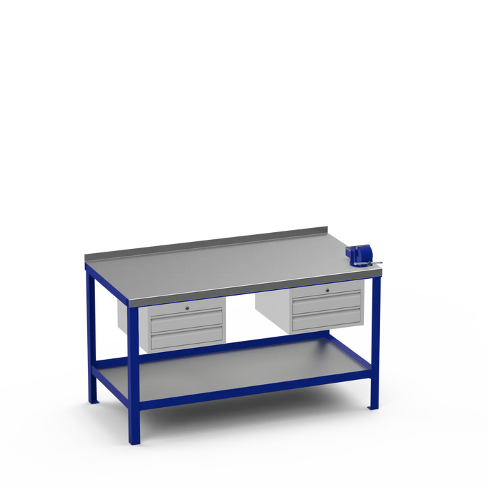 Steel Top Heavy Duty Workbench | 2 Drawer & 2 Drawer & Right 4 Inch Vice Storage
