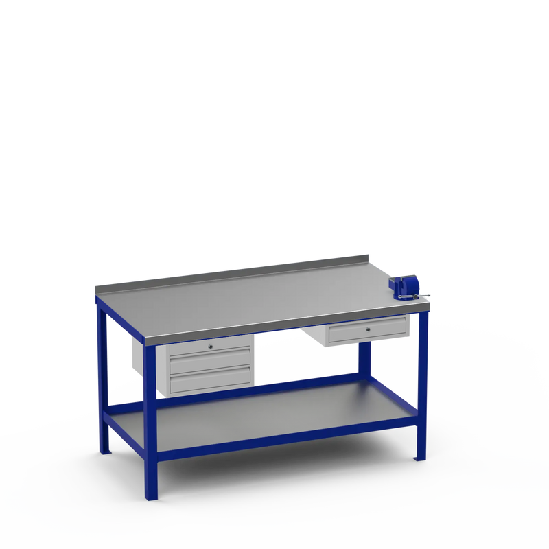 Steel Top Heavy Duty Workbench | 2 Drawer Storage Unit & Single Drawer Storage Unit & 4 Inch Bench Vice