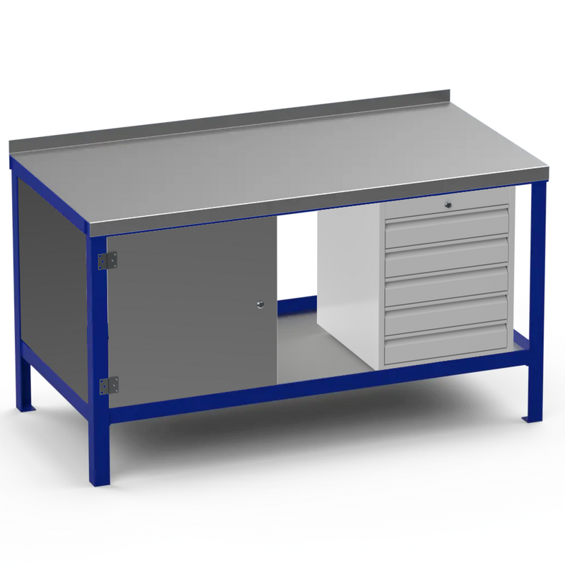Steel Top Heavy Duty Workbench | Cupboard & 5 Drawer Storage
