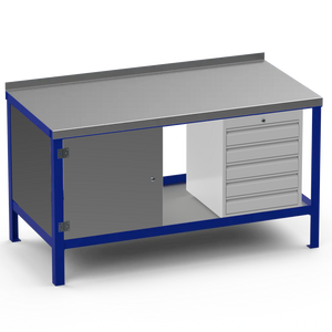 Steel Top Heavy Duty Workbench | Cupboard & 5 Drawer Storage