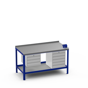 Steel Top Heavy Duty Workbench | 3 Drawer Storage Unit & 5 Drawer Storage Unit & 4 Inch Bench Vice
