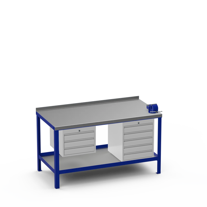 Steel Top Heavy Duty Workbench | 3 Drawer & 5 Drawer & Right 4 Inch Vice Storage