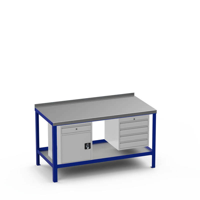 Steel Top Heavy Duty Workbench | Cupboard w/ Drawer & 4 Drawer Storage