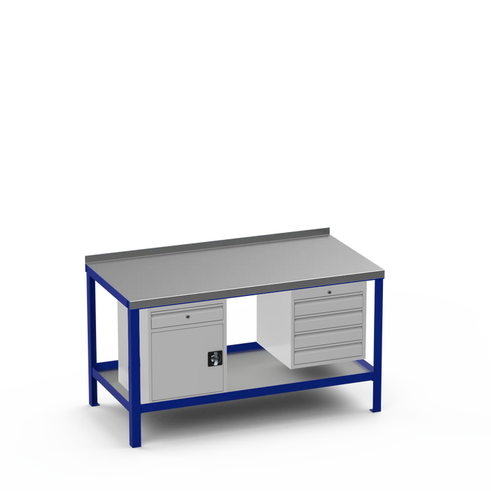 Steel Top Heavy Duty Workbench | Cupboard w/ Drawer & 4 Drawer Storage