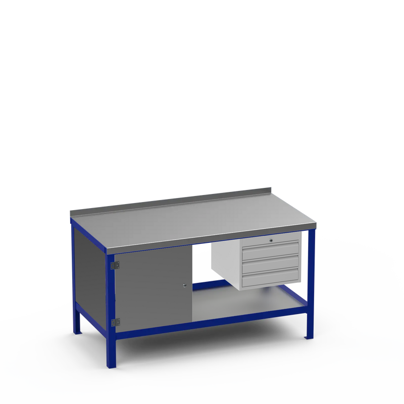 Steel Top Heavy Duty Workbench | Cupboard & 3 Drawer Storage