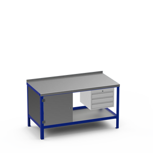 Steel Top Heavy Duty Workbench | Cupboard & 3 Drawer Storage