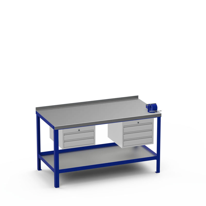 Steel Top Heavy Duty Workbench | 2 Drawer Storage Unit & 3 Drawer Storage Unit & 4 Inch Bench Vice