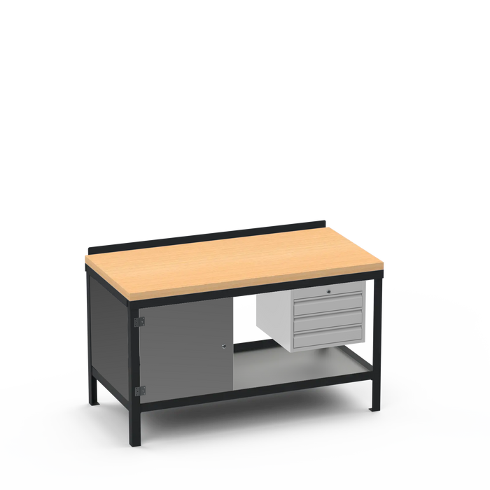 Wood Top Heavy Duty Workbench | Enclosed Cupboard & 3 Drawer Storage