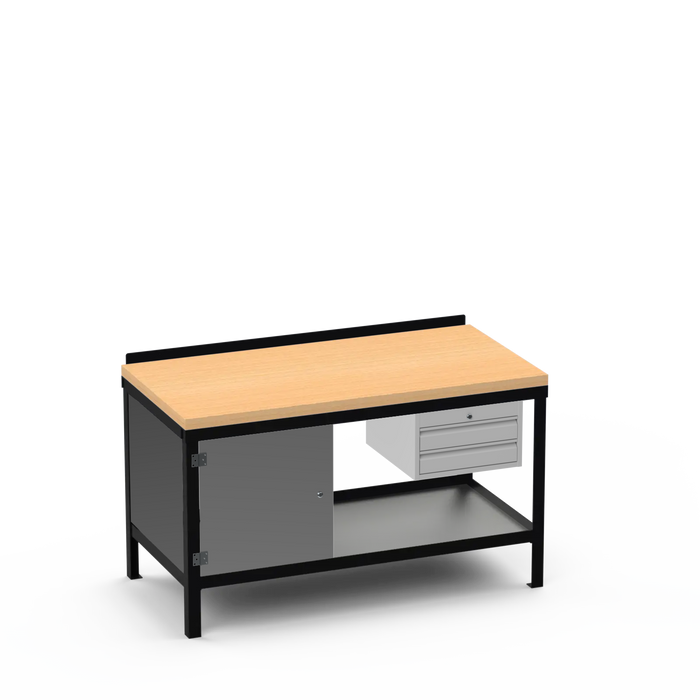 Wood Top Heavy Duty Workbench | Enclosed Cupboard & 2 Drawer Storage