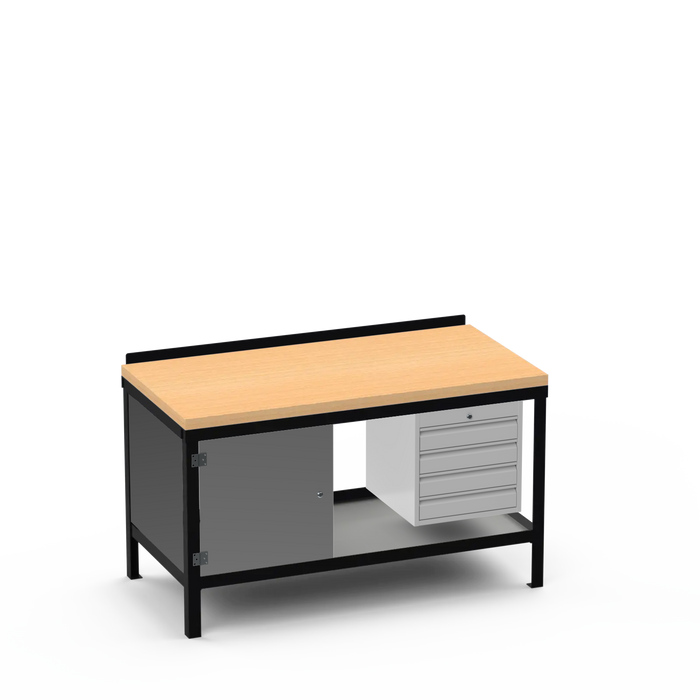 Wood Top Heavy Duty Workbench | Enclosed Cupboard & 4 Drawer Storage