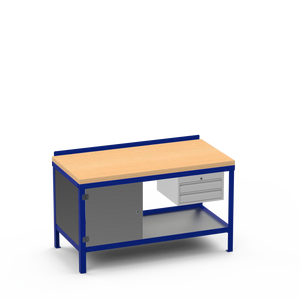 Wood Top Heavy Duty Workbench | Cupboard & 2 Drawer Storage