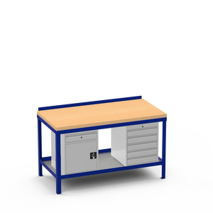 Wood Top Heavy Duty Workbench | Cupboard w/ Drawer Storage & 5 Drawer Storage